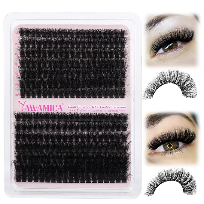 Yawamica Wispy Eyelash Clusters 12-18mm Mix 80D 100D Volume Fluffier Cluster Lashes D Curly Lash Clusters 280PCS Individual Lashes DIY Lash Extension by Self