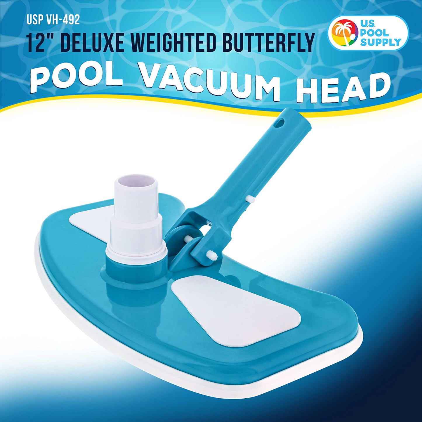 U.S. Pool Supply 12" Deluxe Weighted Butterfly Pool Vacuum Head, Swivel Hose Connection, Pole Handle, Protection Bumper - Clean Debris Above Ground & In-Ground Swimming Pools, Spas – Vinyl Liner Safe