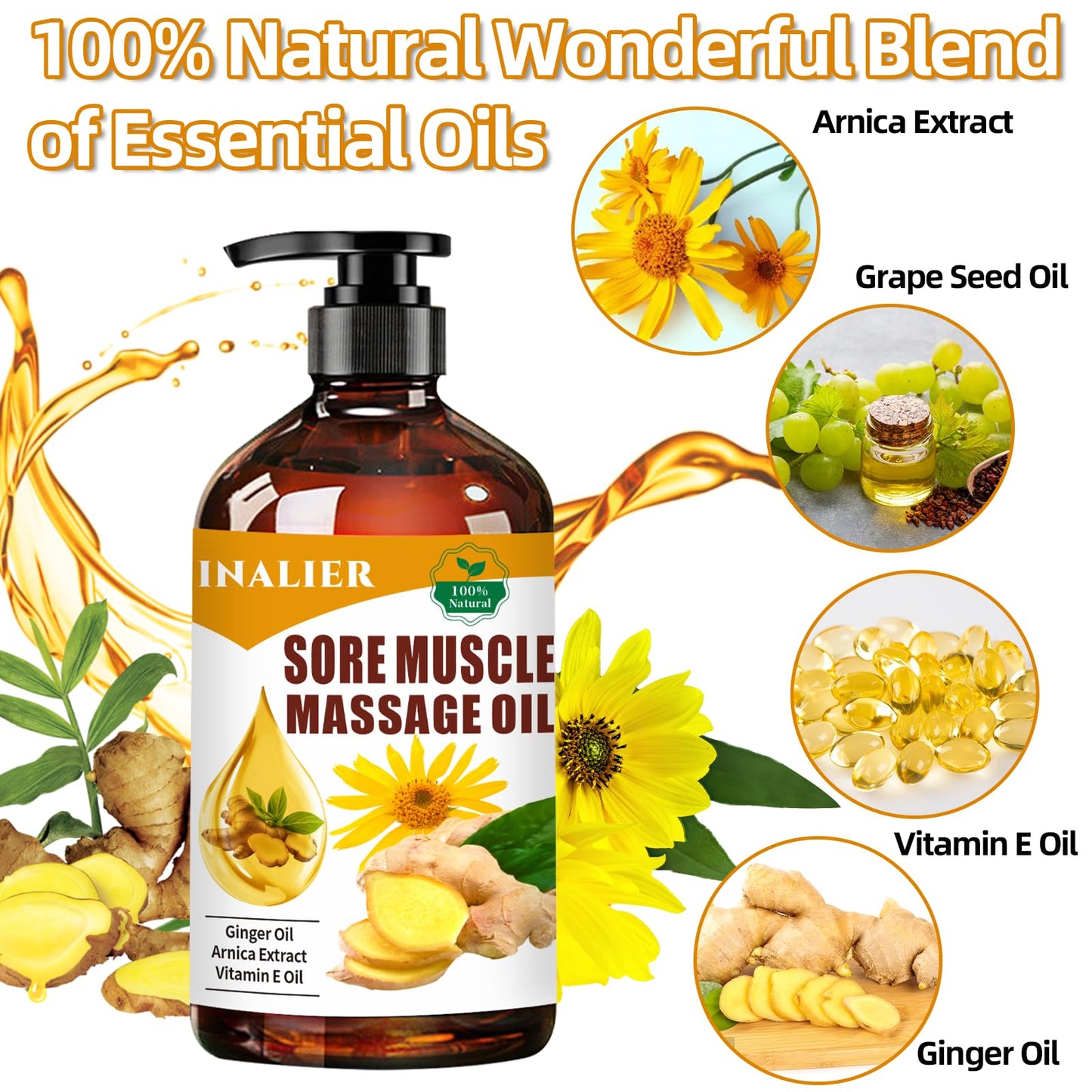 INALIER Sore Muscle Massage Oil,Gift for Husband Dad Boyfriend,Relaxing Massage Oil,Arnica Oil,Massages Oil for Massage Therapy,Gifts for Men and Women,Spa Gifts for Him Her