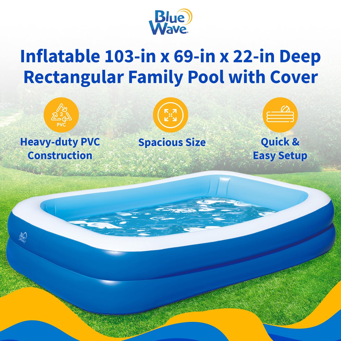 Inflatable 103-in x 69-in x 22-in Deep Rectangular Family Pool with Cover