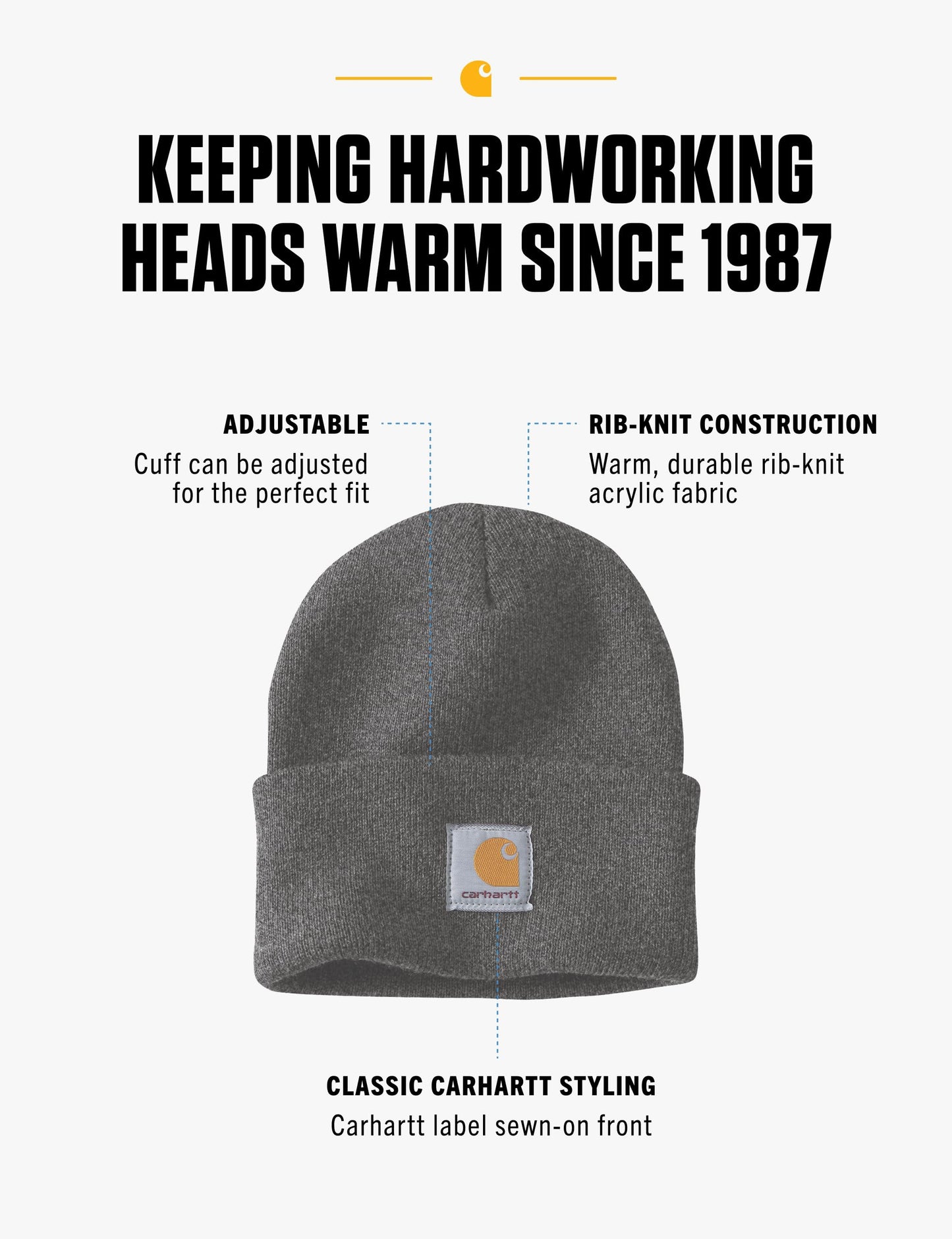 Carhartt Men's Knit Cuffed Beanie, Coal Heather, One Size