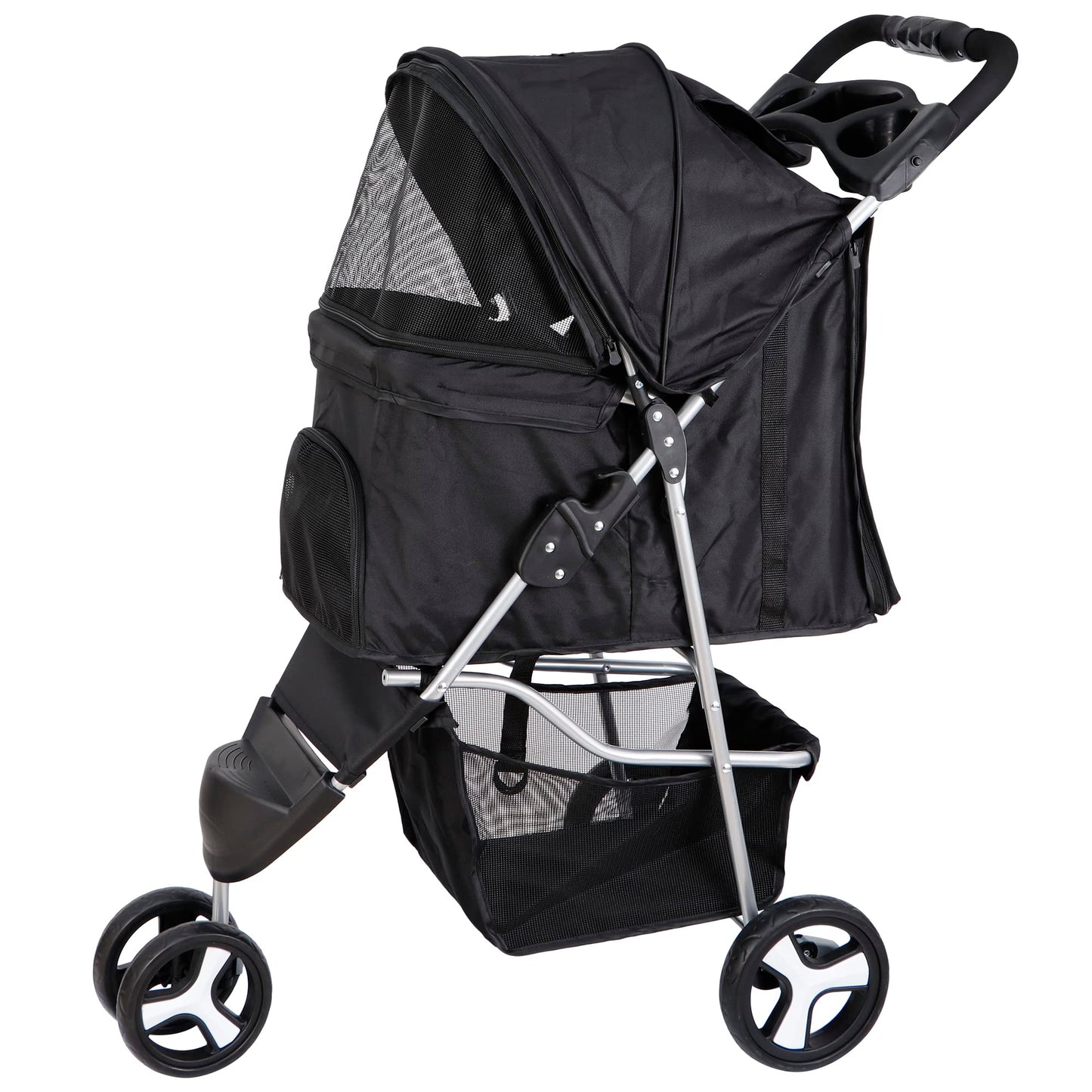 Epetlover 3 Wheels Dog Stroller, Pet Strolling Cart with Skylight Storage Basket Cup Holder Storage Tray, Animal Carrier for Medium Small Dogs and Cats, Easy Walk