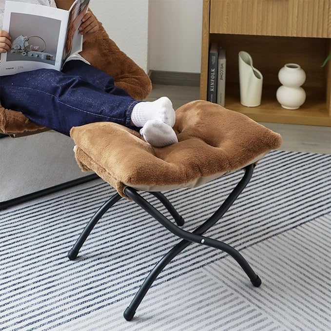 15"(H) Folding Ottoman, Set of 2, Foldable Footrest Stool, Small Foot Stool for Couch, Collapsible Foot Rest Ottoman for Sofa, Accent Padded Ottomans for Living Room, Bedroom, Brown