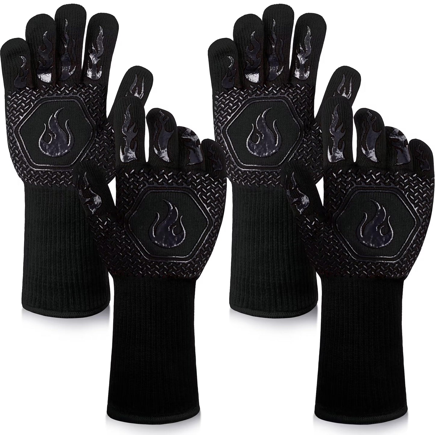 BBQ Fireproof Gloves, Grill Cut-Resistant Gloves 1472°F Heat Resistant Gloves, Non-Slip Silicone Oven Gloves, Kitchen Safe Cooking Gloves for Oven Mitts,Barbecue,Cooking, Frying, Blackï¼2 Pairsï¼