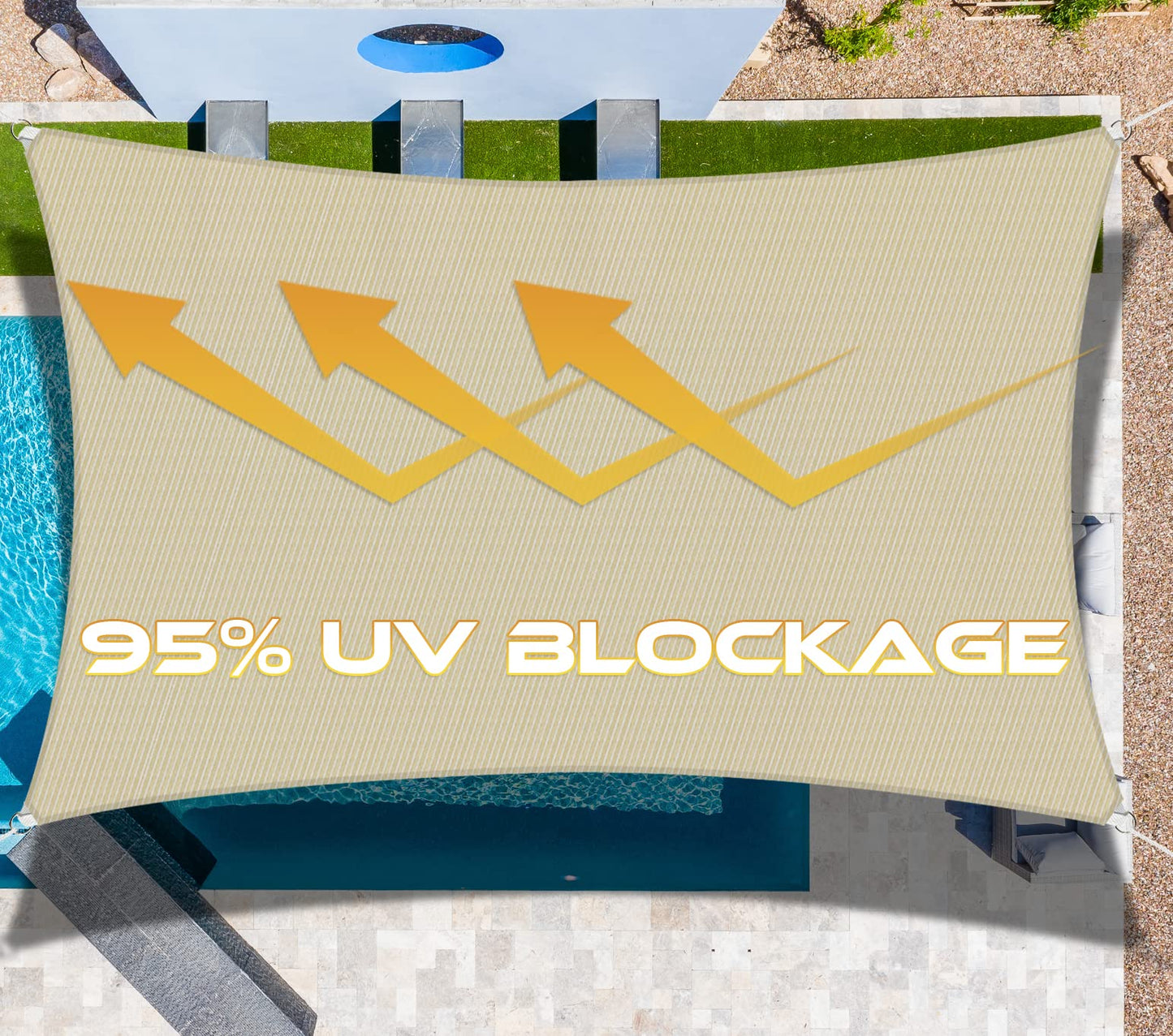 Windscreen4less 8' x 19' Sun Shade Sail Rectangle Outdoor Canopy Cover UV Block for Backyard Porch Pergola Deck Garden Patio (Beige)