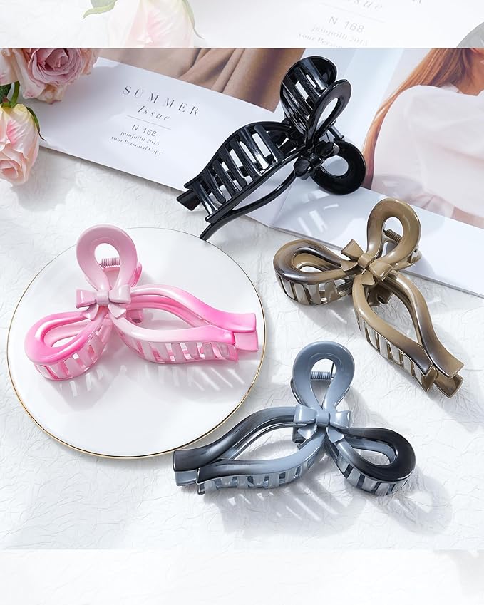 4 PCS Bow Hair Clips for Women Bow Claw Clip 5" Extra Large Hair Claw Clips for Thick and Long Hair Cute Bows Big Clip