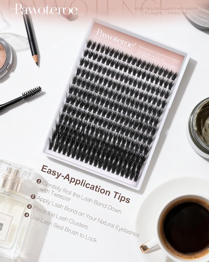 Pawotence Wispy Lash Clusters 12-22mm Cluster Eyelash Extensions 240pcs Individual Lashes Clusters Fairy Spikes Eyelash Clusters Lashes Extension