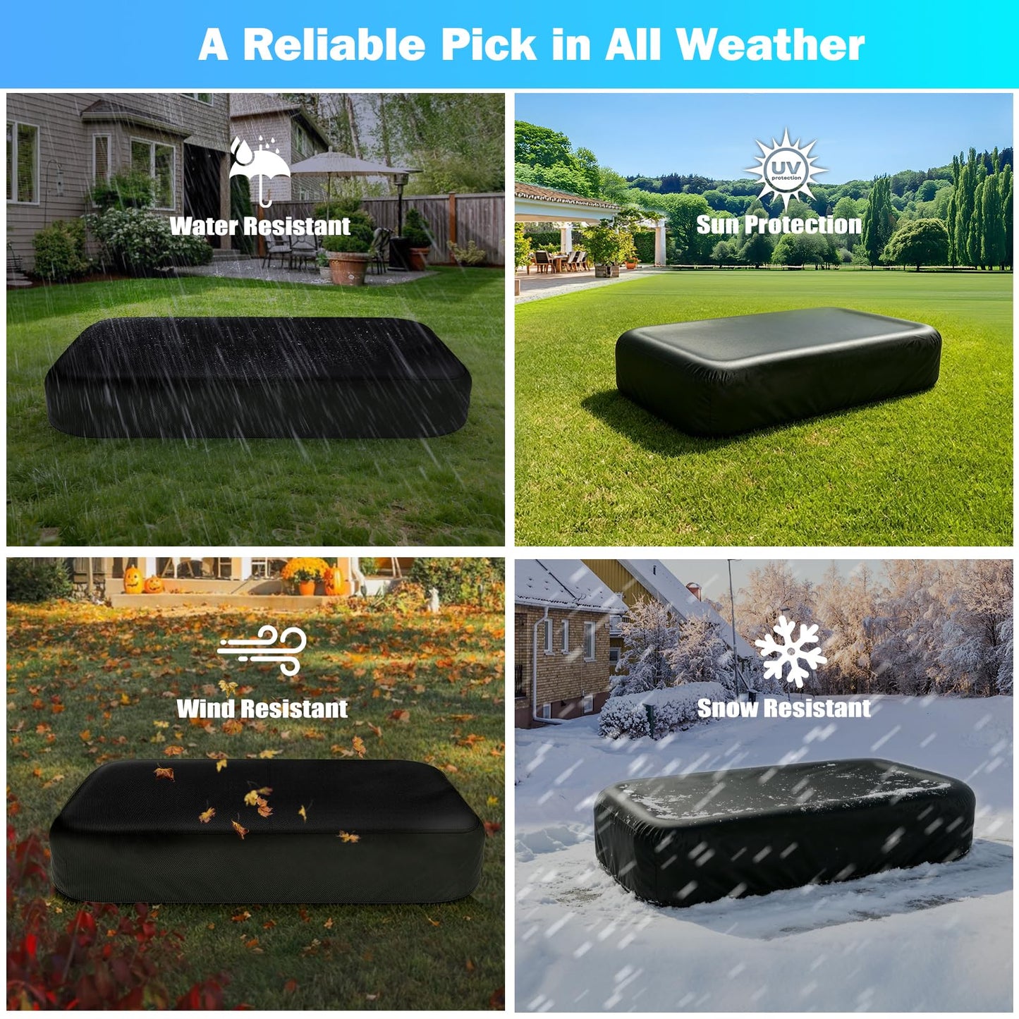 Rectangle Inflatable Pool Cover, Fits 120" L x 72" W Blow Up Pool Cover with Elastic Edge and 2 Buckle Straps, Thickened Waterproof Oxford Inflatable Pool Cover for Above Ground Pool 10'x 6'