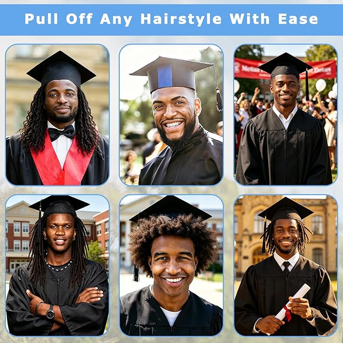 Graduation Cap Headband Insert Black - Original Four Leaves Clover - Secure Your Grad Cap on Curly, Natural Hair, Braids, Locs, Twists and Straight Hair