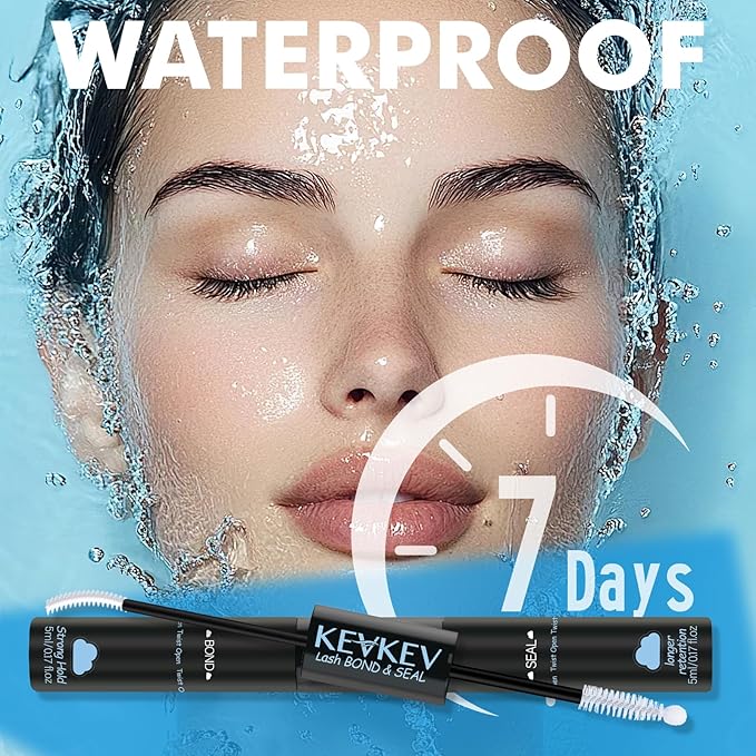 KEVKEV Lash Cluster Glue Upgraded Clear Lash Glue 7 Days Long Lasting 2-3S Fast Dry Lash Bond and Seal 2 in 1 Waterproof Latex-Free Easy To Apply (Clear 10ML)