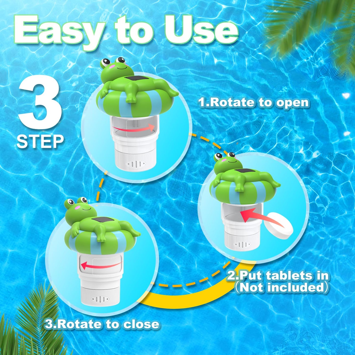Blufree Pool Chlorine Floater, Frog Solar Chlorine Floater Glow in The Dark Fits 4x3'' Tablets, Adjustable Flow & Large Capacity Floating Chlorine Dispenser for Pool, Hot Tub Spa (Green, 9 in)