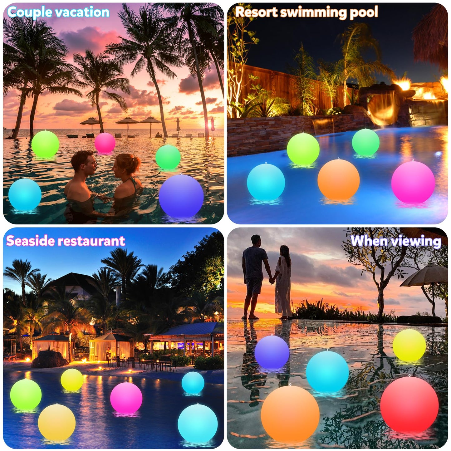 Bud K Solar Floating Ball Pool Lights 4 Pack, 14 inch Floating Pool Lights Solar Powered w/ 16 Light Modes, Inflatable Led Light Pool Balls, Light Up Beach Balls for Pool Decorations Outdoor