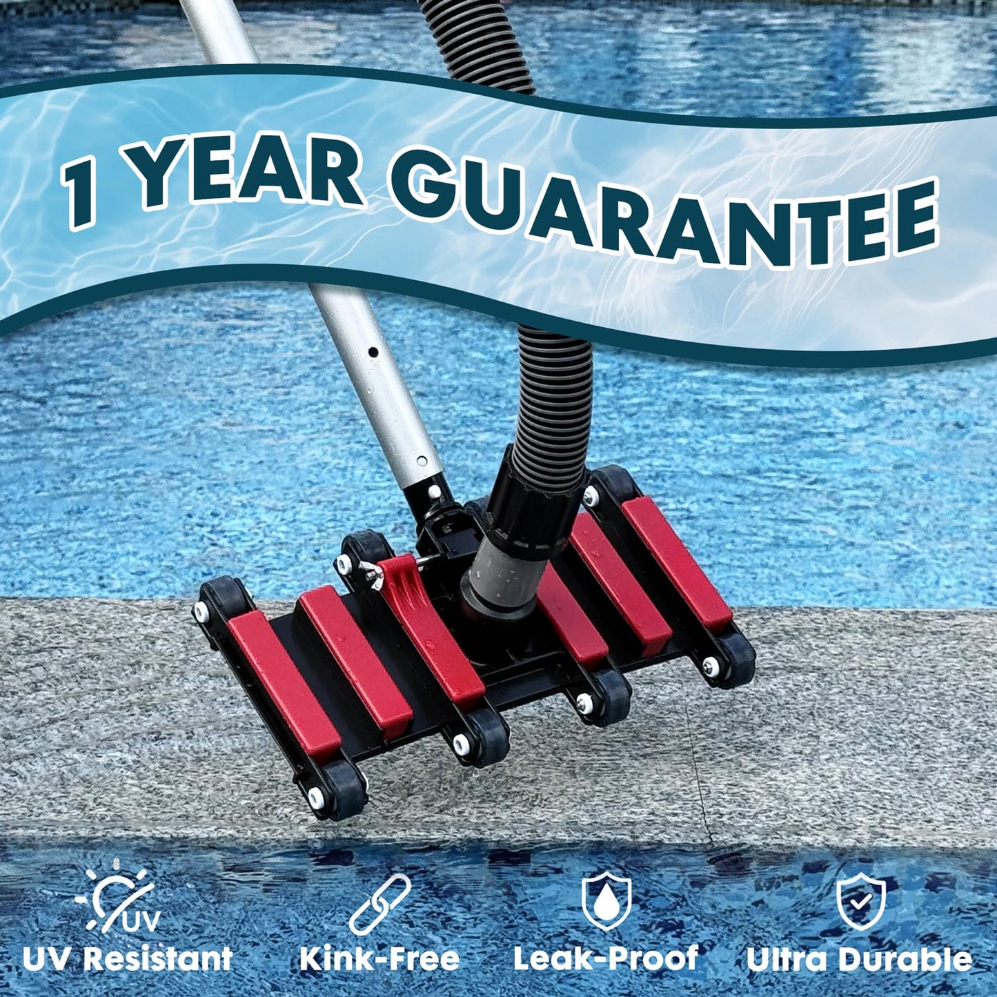 Sepetrel Professional Pool Vacuum Hose and Head – Heavy Duty Hoses with Swivel Cuff and Weighted Flexible Vacuum Head, for Ingraound & Above Ground Pools