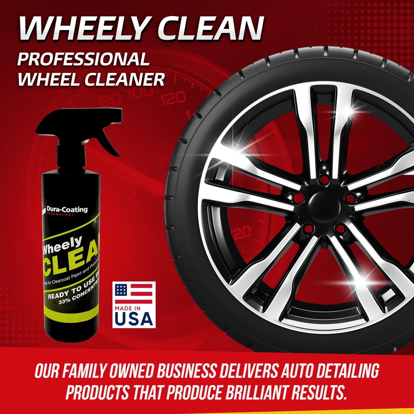 DURA-COATING TECHNOLOGY Wheely Clean - Professional Wheel Cleaner Spray - Ready-to-Use Tire Cleaner and Rim Cleaner - Suitable for Aluminum, Chrome, or Clear-Coated Wheels - Removes Brake Dust - 16 oz