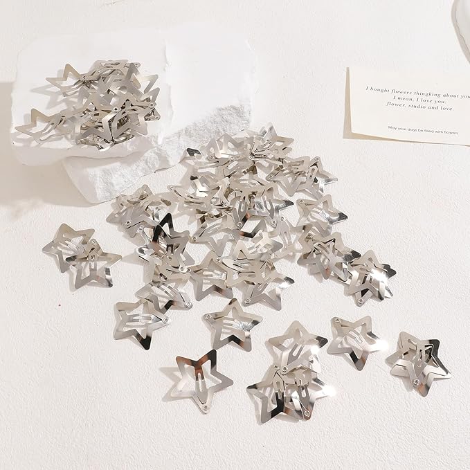 50Pcs Star Metal Hair Clips and Barrettes for Girls Women, Non-Slip Silver Hair Accessories