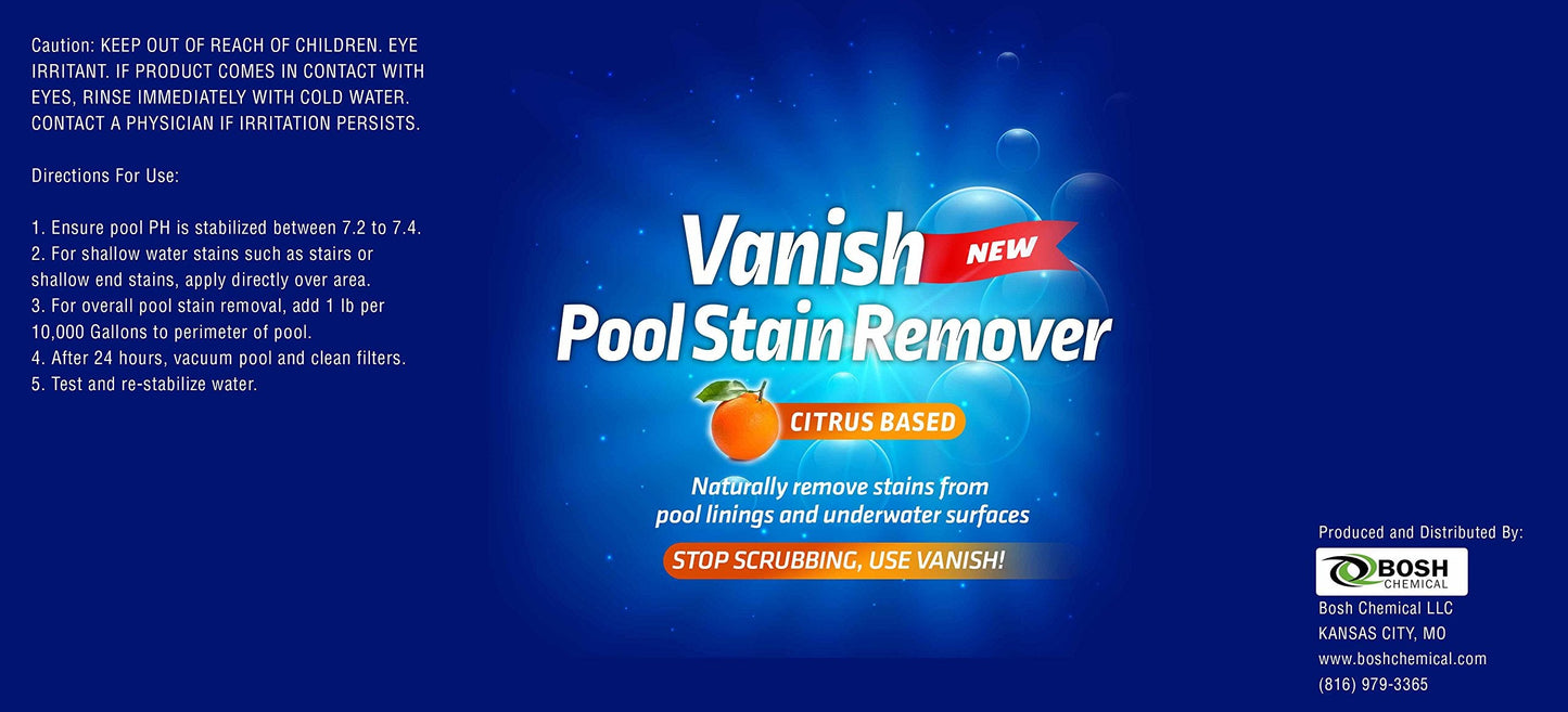 Bosh Chemical Vanish Pool & Spa Stain Remover 2 Pack (4LBS)- Natural Safe Citrus Based, Works Excellent on Vinyl, Fiberglass, and Metals, Removes Rust and Other Tough Stains