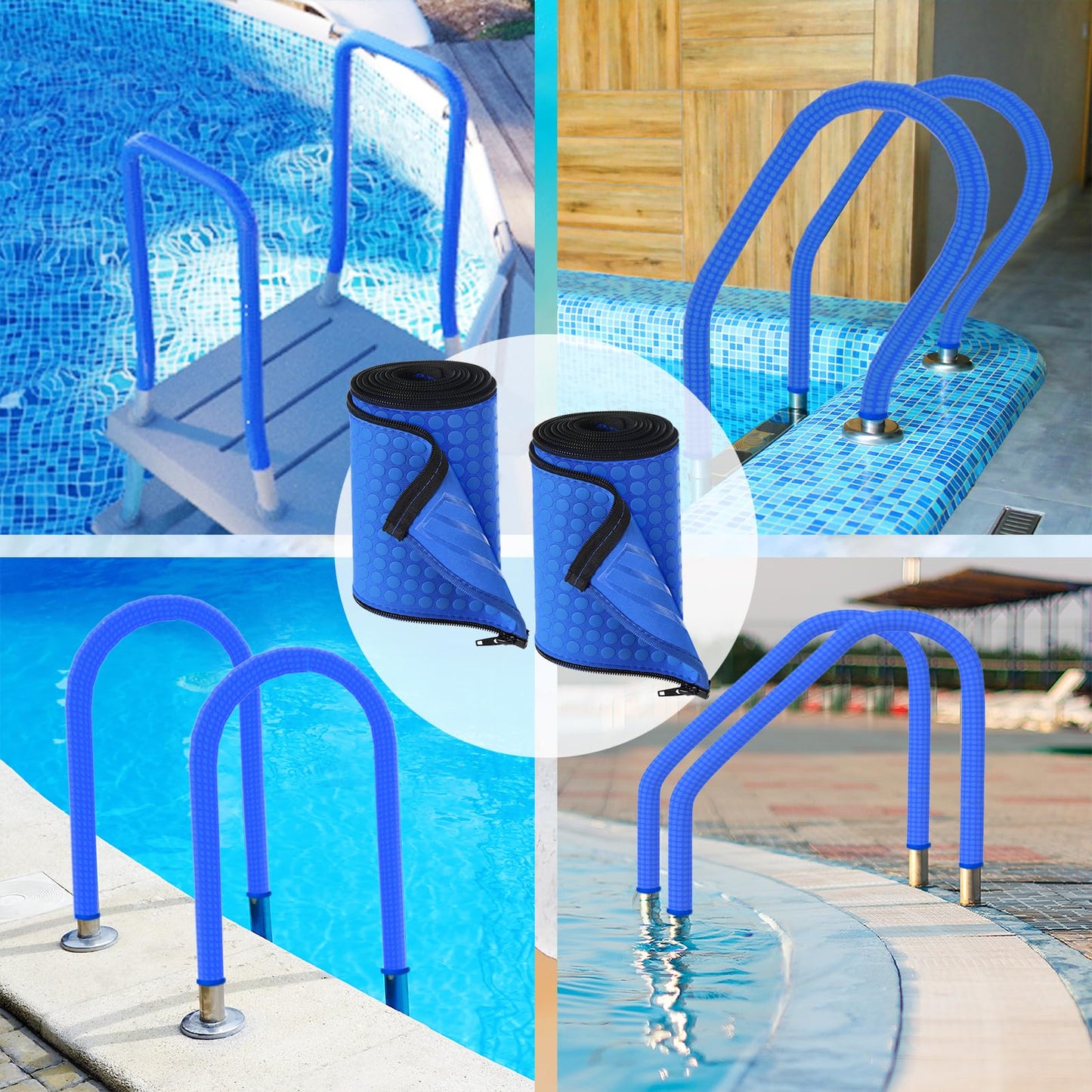 2 Pack Neoprene Pool Handrail Covers, 10 Foot Swimming Pool Hand Railing Covers with Enhanced Zipper Slip Resistant Anti-Scald Safety Rail Grip Handles Sleeve for Inground Swimming Pool Ladder Handles
