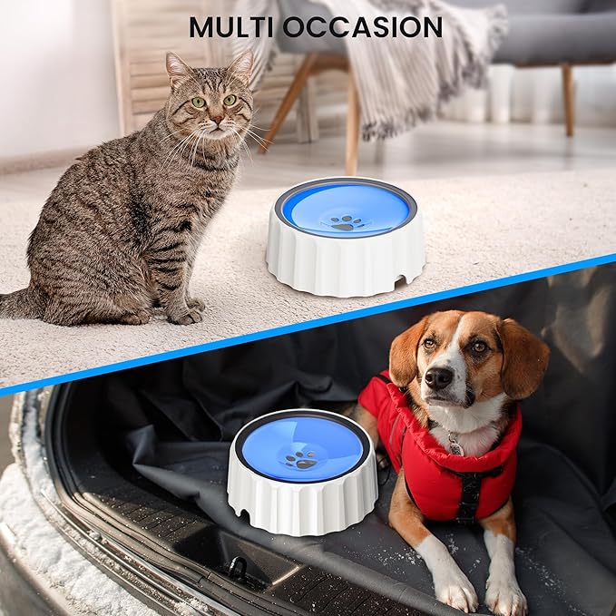 Dog Small Animals Water Bowl No Spill 70oz/2L Large Capacity Dispenser Non Slip No Splash Small Animals Bowl Pet Slow Feeder No Drip Dog Water Bowl on Vehicle for Dogs and Cats - Blue