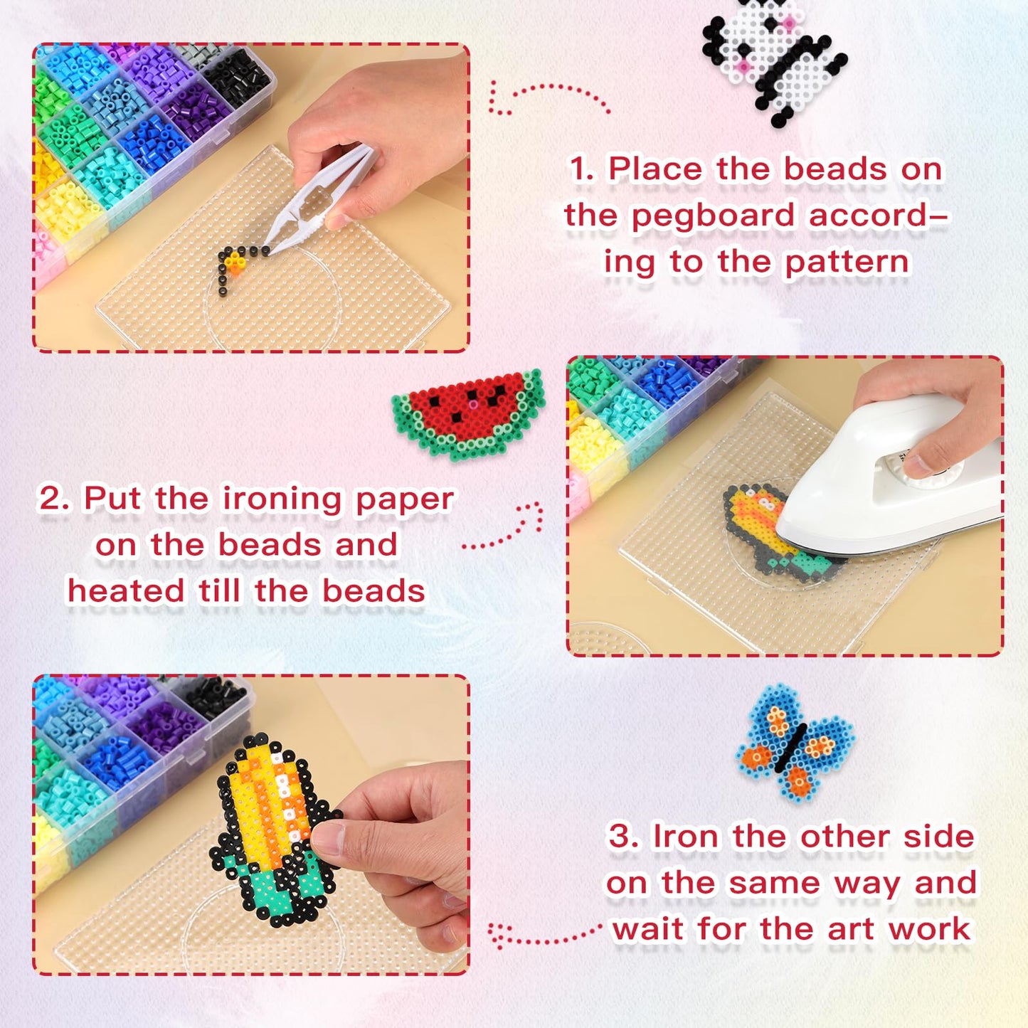 QUEFE Fuse Beads Kit 15000 Pcs 72 Colors 5mm Beads Craft Kit Including Pegboard, Melting Beads, Ironing Paper, Tweezers & Colorful Hooks, Christmas Home School Arts and Crafts Supplies for Girls