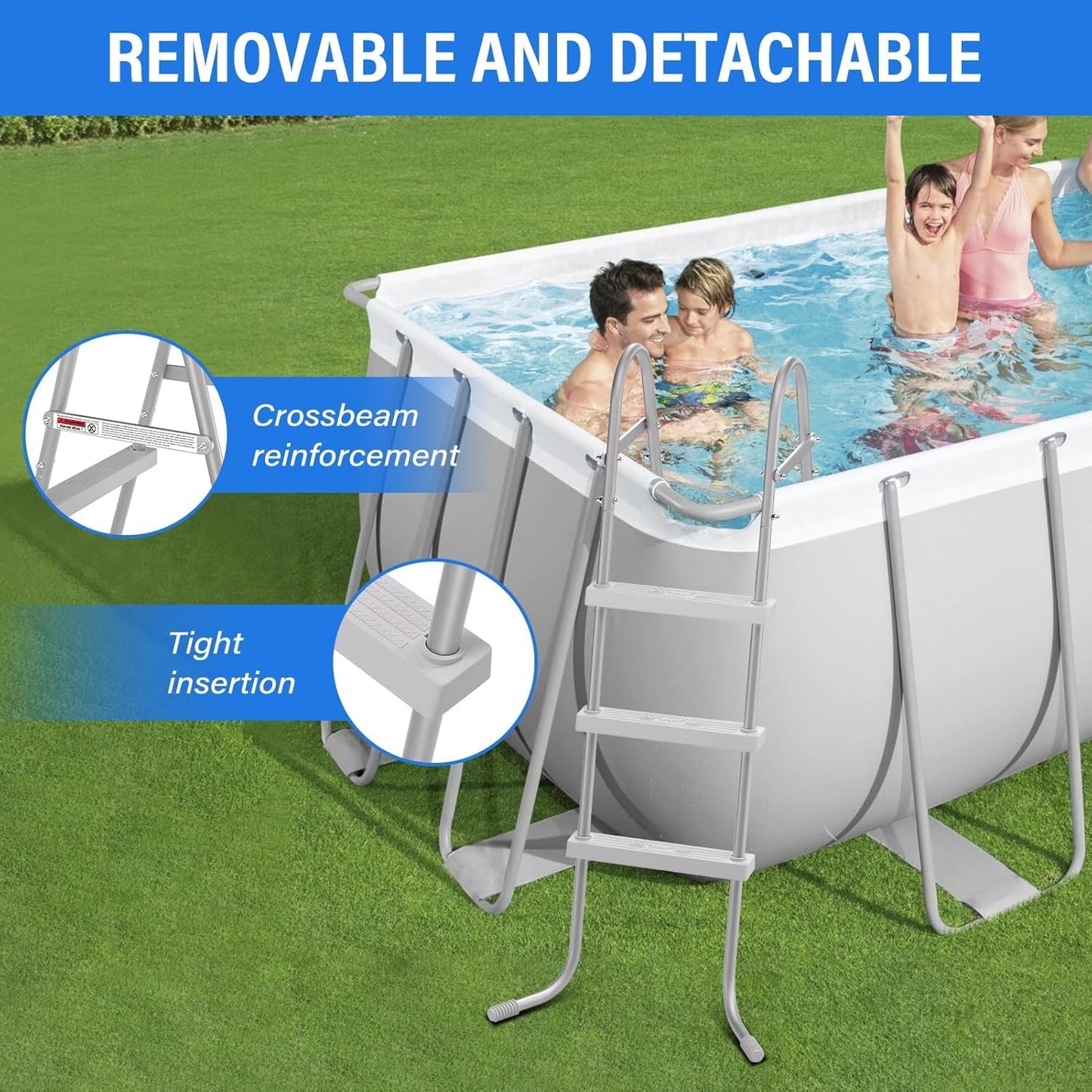 TIXANF 36" 3-Step Steel Frame Above Ground Swimming Pool Ladder,Heavy Duty Double Sided Removable Pool Steps,Pool Ladder Steps with Non-Slip Plastic Steps for Entry and Exit