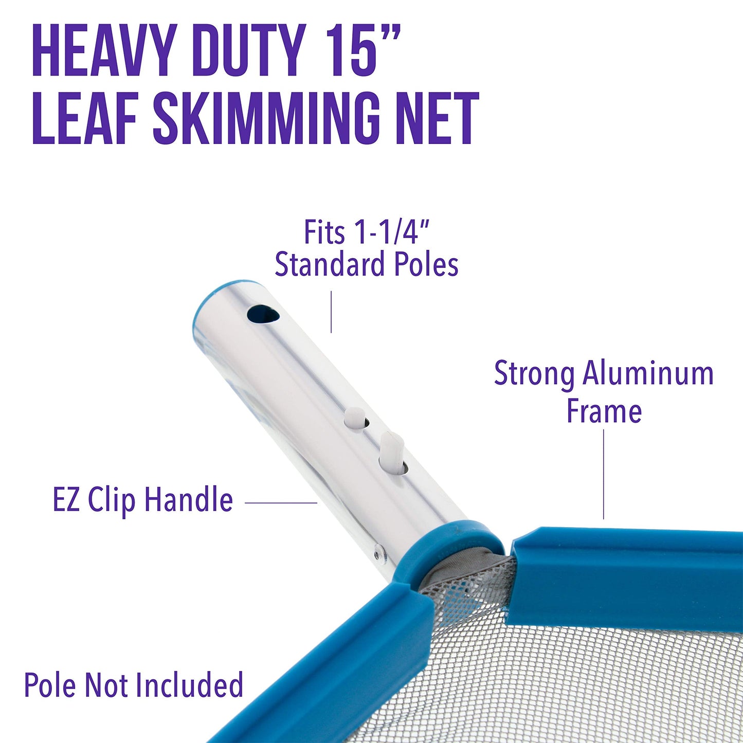 U.S. Pool Supply Professional Heavy Duty Large 15" Swimming Pool Leaf Skimmer Net - Strong Aluminum Frame for Faster Cleaning & Easier Debris Pickup and Removal