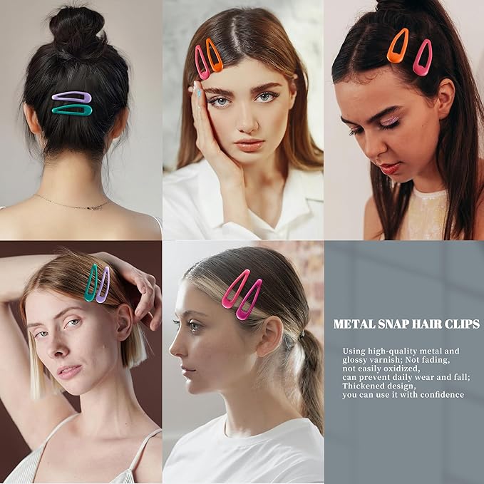 20 PCS Metal Snap Hair Clips Water Drop No Slip Barrettes for Women Bright Small Hair Clips For Thick And Thin Fine Hair,Purple Orange Blue Red,1.97 x 0.5 In.