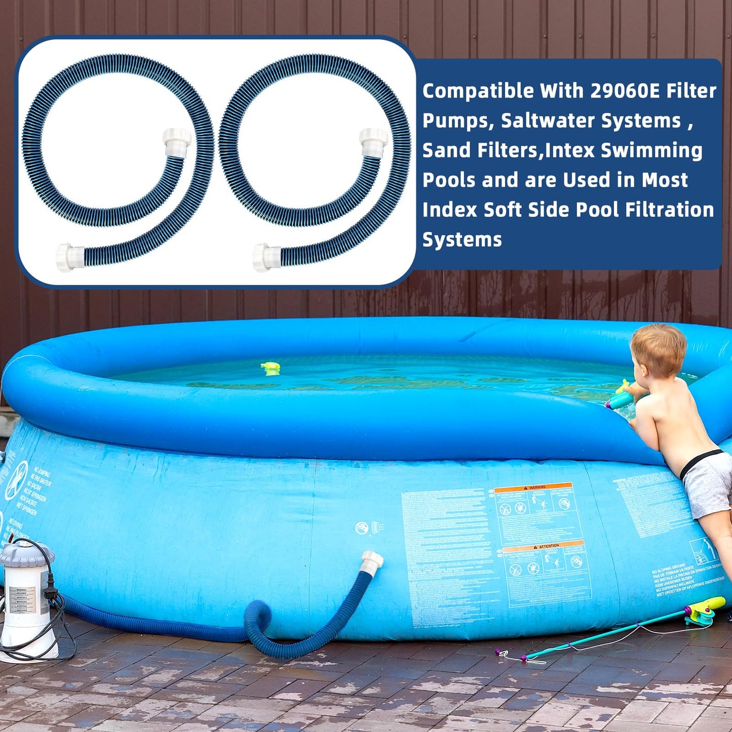 2 Pack 2026 Upgrade EVA Pool Hose with 40mm Hose to 1 1/2 Inch Inlet/Outlet Adapter Conversions for Above Ground Pools 6ft Long Swimming Pools Replacement Filter Hoses for Pool Pumps(Blue)