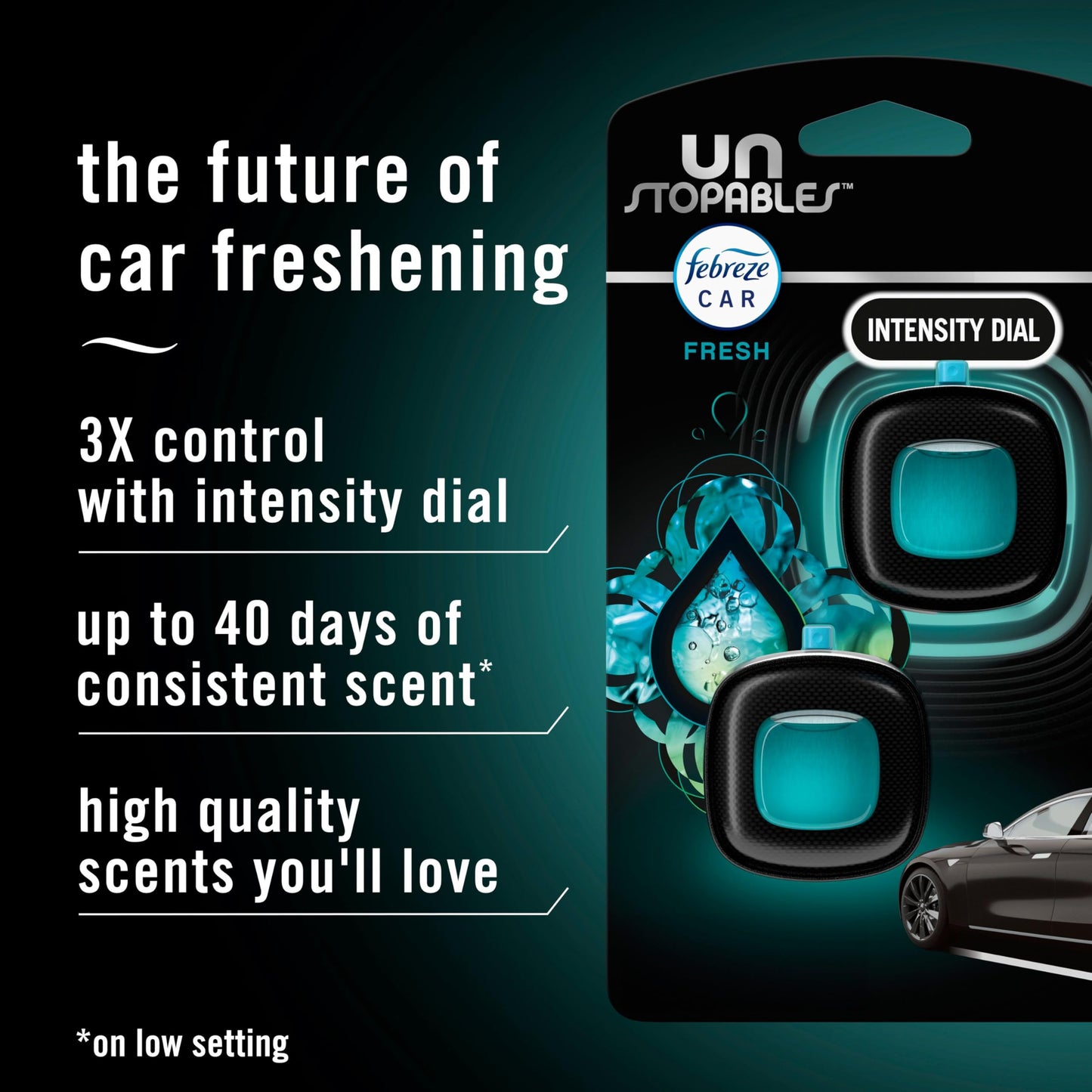 Febreze Car Air Freshener, Odor-Fighting Automotive Vent Clip, Scented Car Accessories, Long Lasting for Strong Odors, Unstopables Fresh Scent, .07 fl oz, 4 Count
