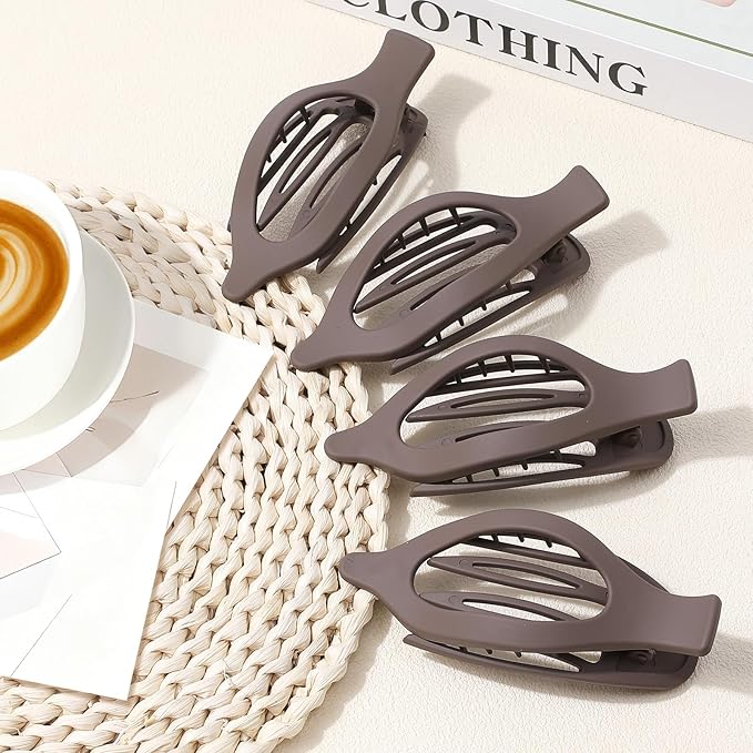 5.5 Inches Extra Large Flat Hair Clips for Women, 4 Pack XL Big Claw Clips for Thick Hair, Oversized Matte Strong Hold Non-slip Flat Claws, Brown