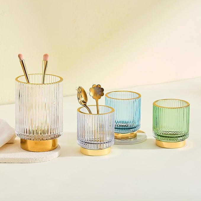 Makeup Brush Holder Organizer,Toothbrush Holders,Desk Pen Pencil Holder,Multifunctional Vintage Glass Brush Cup(L/White/A3-9-US)