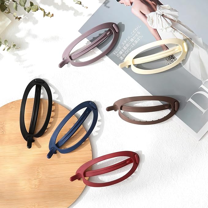 French Concord Hair Clips Claw - 6Pcs Side Slid Flat Hair Clips for Volume Strong Hold No Slip Grip Hair Claw Clips for Women Girls Thick Thin Hair (Matte Oval(Small,3.35 inches))