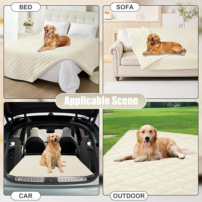 Smiry Waterproof Dog Bed Cover Pet Blanket, Soft Washable Dog Blanket for Furniture Bed Couch Sofa Reversible, Checkered (52"x82", Beige/Beige)