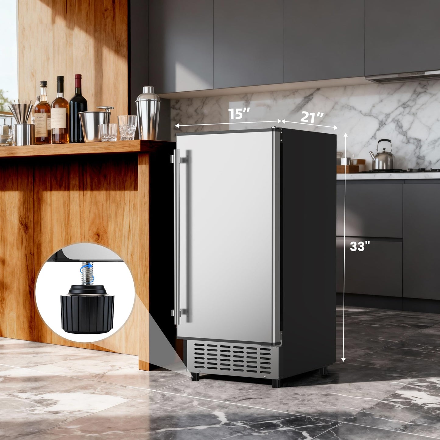 Coolake 15”W Ice Maker Under Counter 80lbs/Day with 40lbs Storage, Commercial Outdoor Ice Maker, Auto-Cleaning LCD Panel Built-in Freestanding Ice Machine for Home Bar Kitchen Office