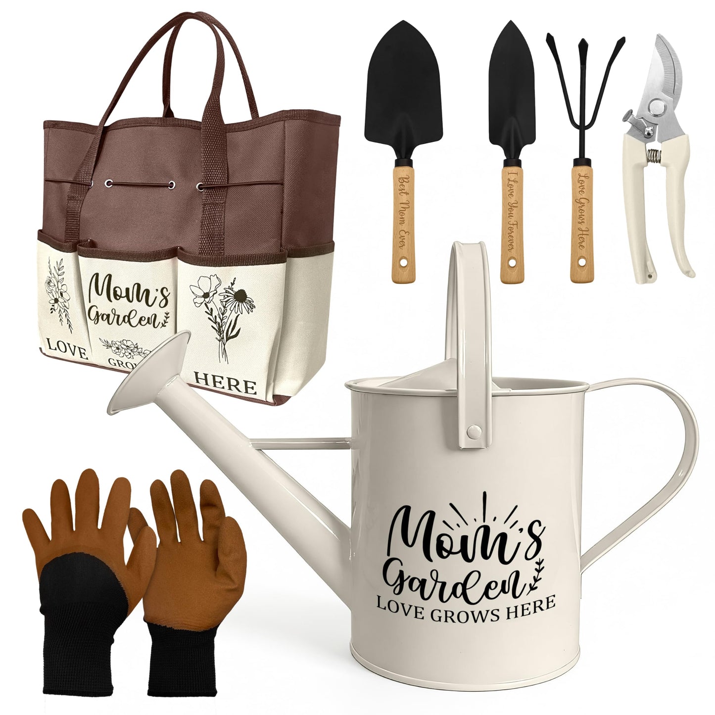 Mom Gifts, Mothers Day Garden Kit Gifts for Mom from Daughter Gardening Tools and Durable Garden Tools Organizer Tote, Ideal Gardening Set for Women on Plant Lover Birthday Present Brown