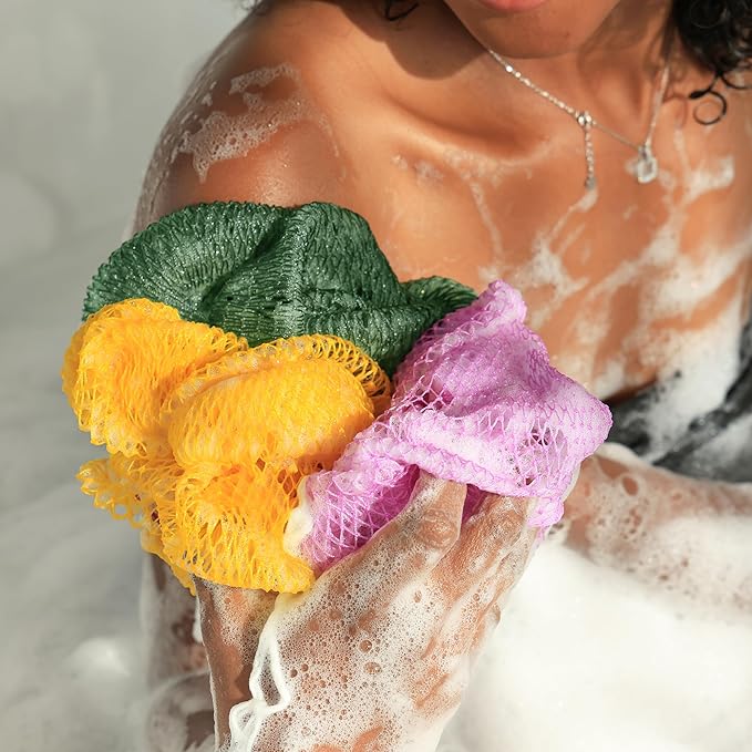African Net Sponge Authentic -2 Pieces Exfoliating Scrubber for All Skin Types - Bath Washcloth Back Scrub for Shower - Body Exfoliator Sponge for Face & Body Care (Olive Green & Seawave)