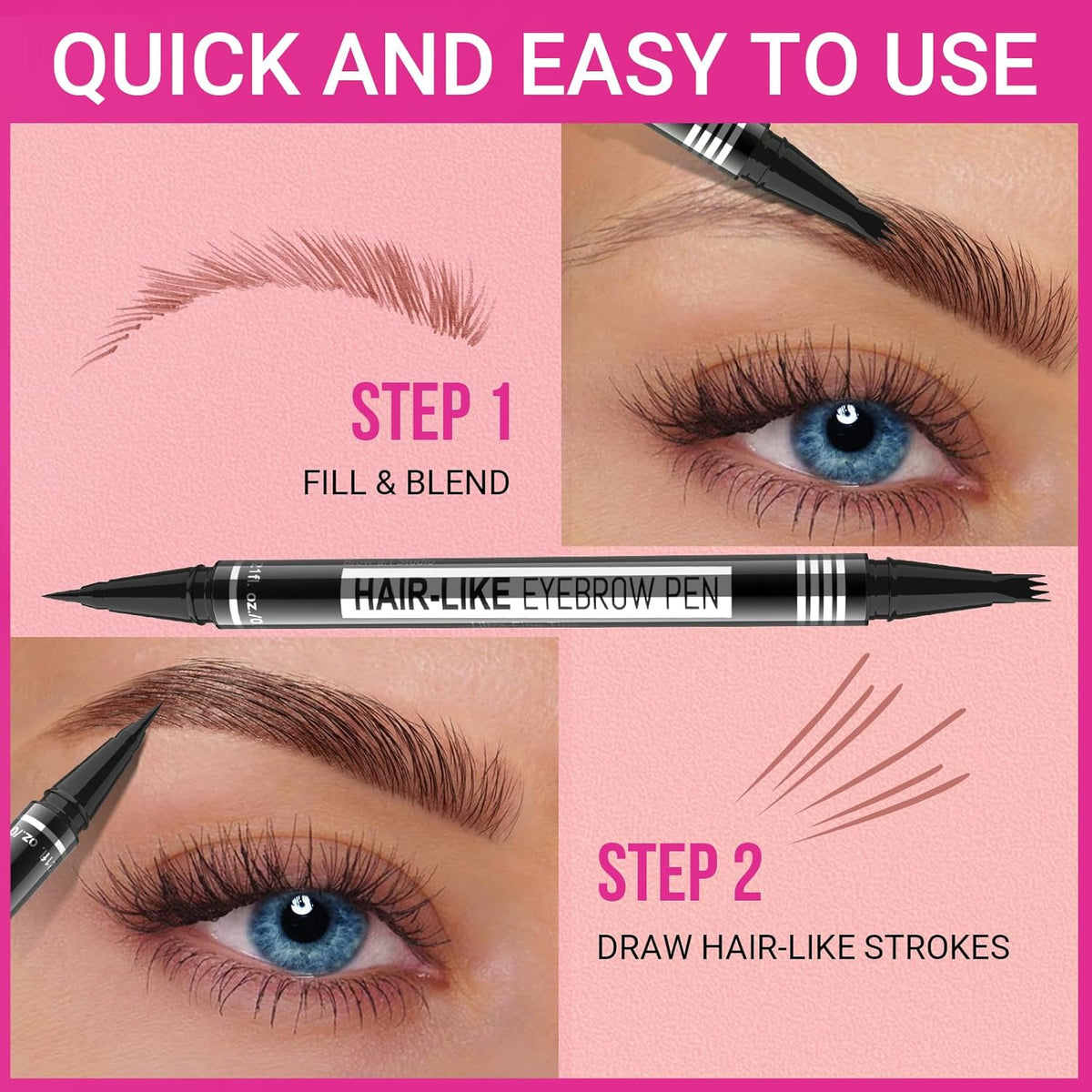 iMethod Microblading Eyebrow Pen - Eyebrow Pencil Magical 2-in-1 Dual-Ended Eye Brow Pencils for Women with 4-Fork-Tip & Precise Brush-Tip Create Natural Hair-Like Brows, Last All-Day, Black Brown