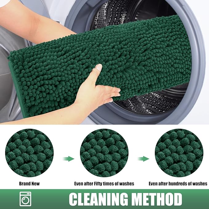 IM HOME Chenille Absorbent Outdoor Doormat 30" x 20", Washable Muddy Door Mats for Dog Non Slip Indoor Doormat Dog Mat for Muddy Paw Front Inside Doormats for Entryway Green