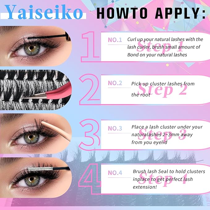 Wispy Lash Clusters 14-22mm Thick Eyelash Clusters D Curl Wispy Individual Lashes 80D Cluster Eyelash Extensions 240pcs Plant Fibers Lashes Clusters DIY Lash Extension, by Yaiseiko