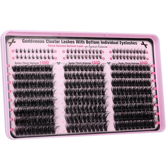 Goddvenus Lash Clusters Volume Cluster Eyelash Extensions D Curl Waterproof Individual Lashes 240pcs Fluffy Faux Mink Cluster Lashes and 60pcs Bottom Lashes for DIY Eyelash Extension