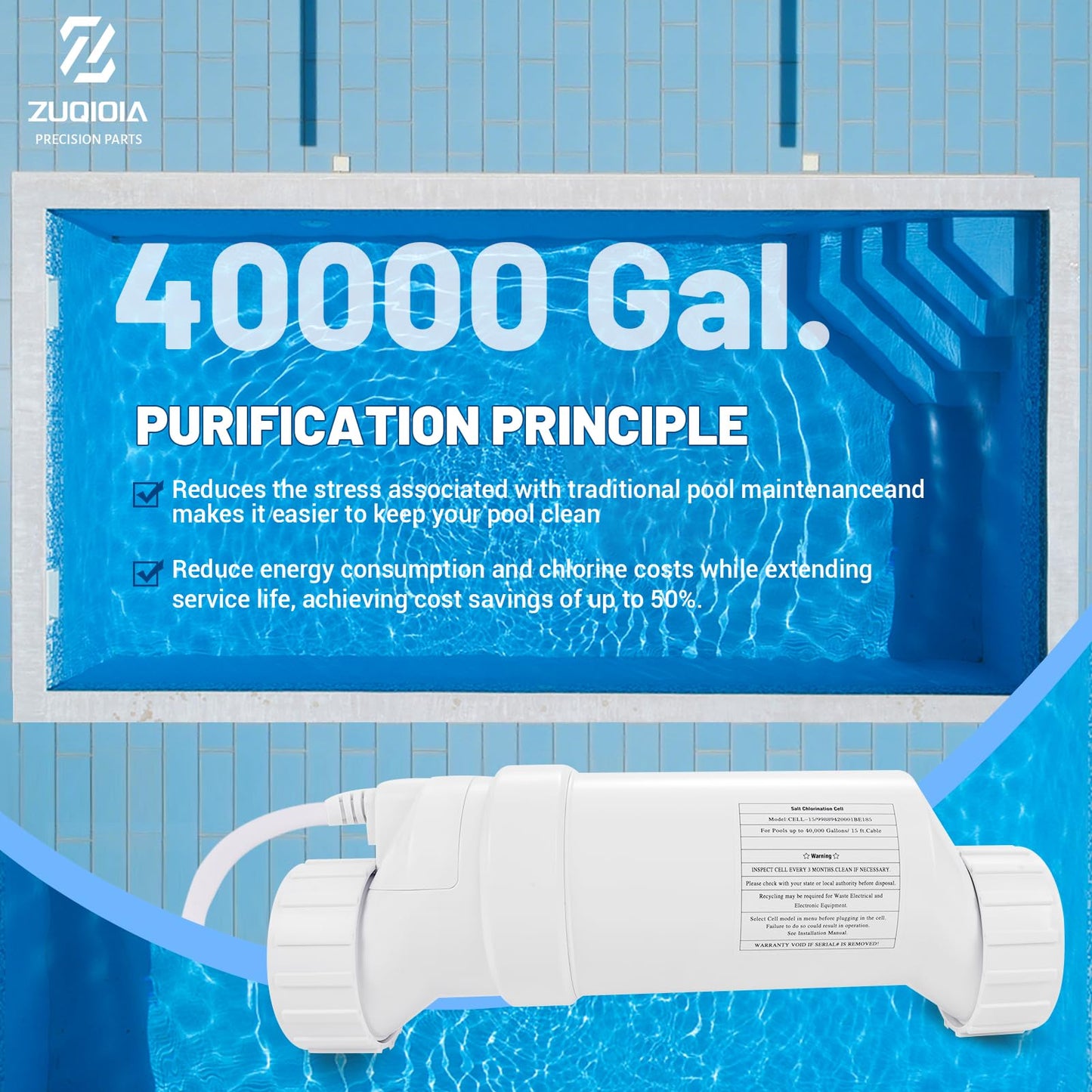 T-15 Salt Cell Replacement Compatible with Hayward Pool Turbo Chlorinator System Fit for AquaRite, AquaTrol & More, Up to 40K Gallons