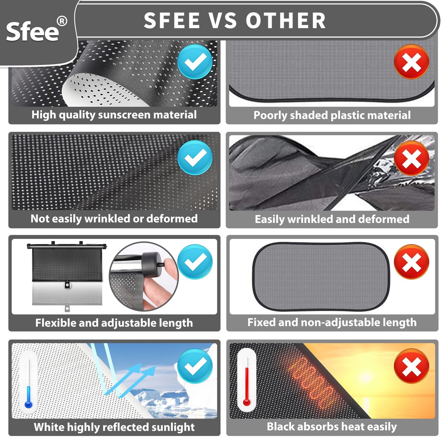 Sfee Car Window Shades for Baby-2 Pack Retractable Side Window Car Sun Shade Blocks UV Rays & Heat for Sun Protection Roller Sunshade Visor Window Shade for Kids,Passengers,Pets (20''x22'')