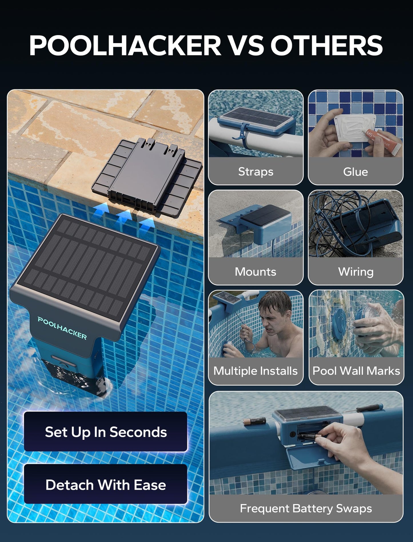 Solar Pool Lights for Inground & Above Ground Pool, 10-Color 4-Mode LED Pool Lights, Underwater Swimming Pool Lights with Timer, Submersible Pool Lights with Remote, Waterproof Design (Black, 1 Pack)