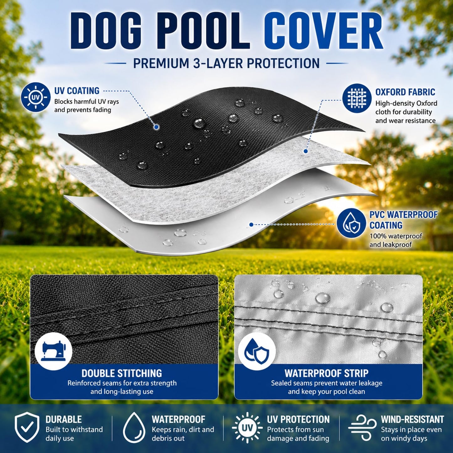 Rypet 48 inch Dog Pool Cover Foldable Round Pools Pet Collapsible Swimming Pool Cover Kiddie Pool Cover Portable Pool Accessories for Dog Kiddie Pool Bathing Tub