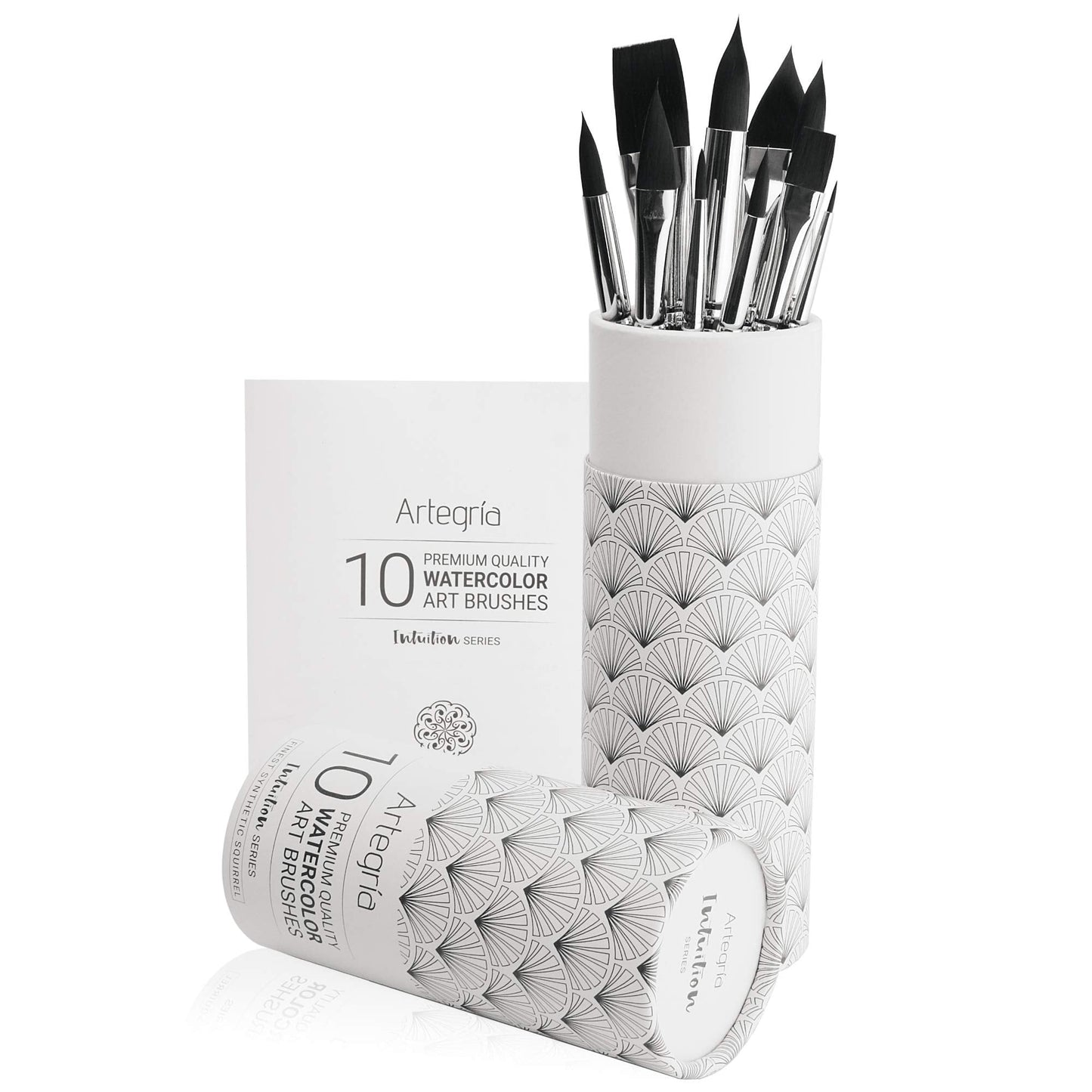 ARTEGRIA Watercolor Brush Set, 10 Professional Soft Synthetic Squirrel Paint Brushes, Including Pointed Rounds, Flats, Dagger, Oval Wash