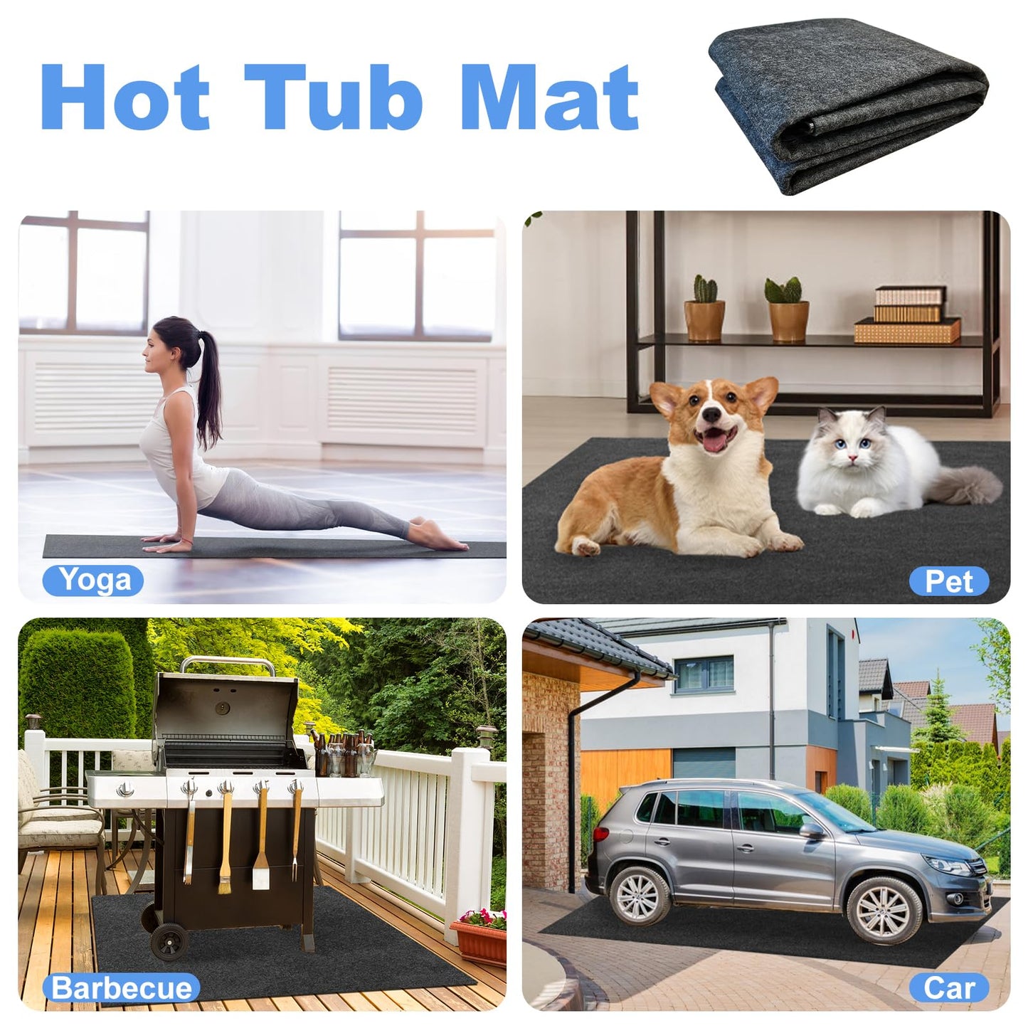 TIXANF 80 * 80 Inch Hot Tub Mat, Inflatable Hot Tub Pad Outdoor Indoor, Water-Absorbent Anti-Slip Portable Spa Pool Accessories for Protect the Hot Tub Pool from Wear