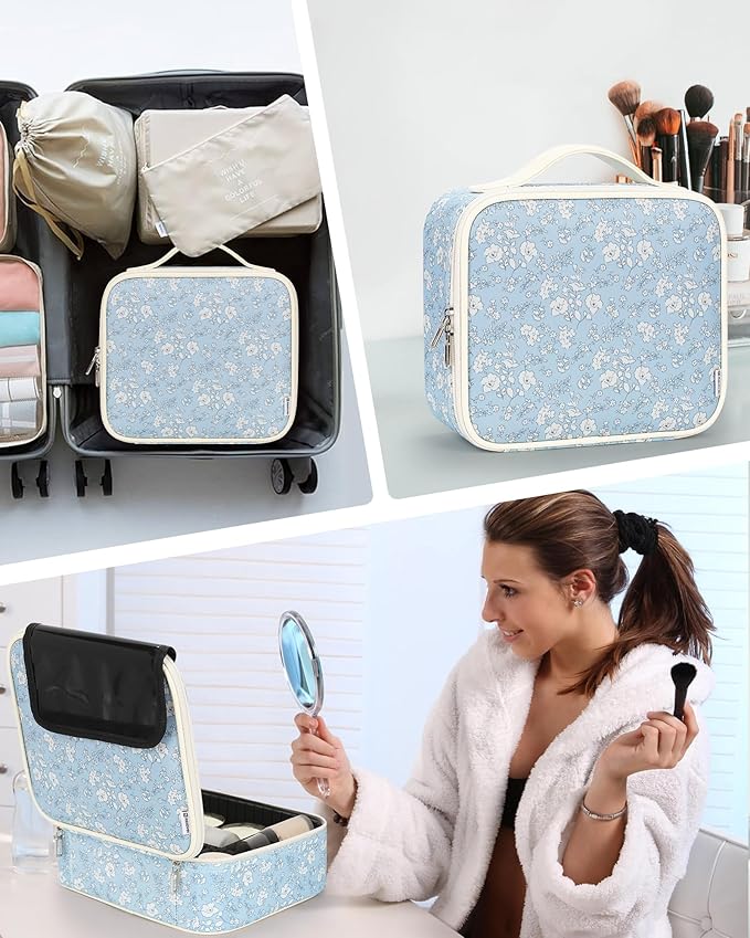 Relavel Travel Makeup Case, Professional Makeup Artist Makeup Bag, Portable Makeup Train Case Organizer with Adjustable Dividers, Cute Cosmetic Bags Birthday Gifts for Girls and Women