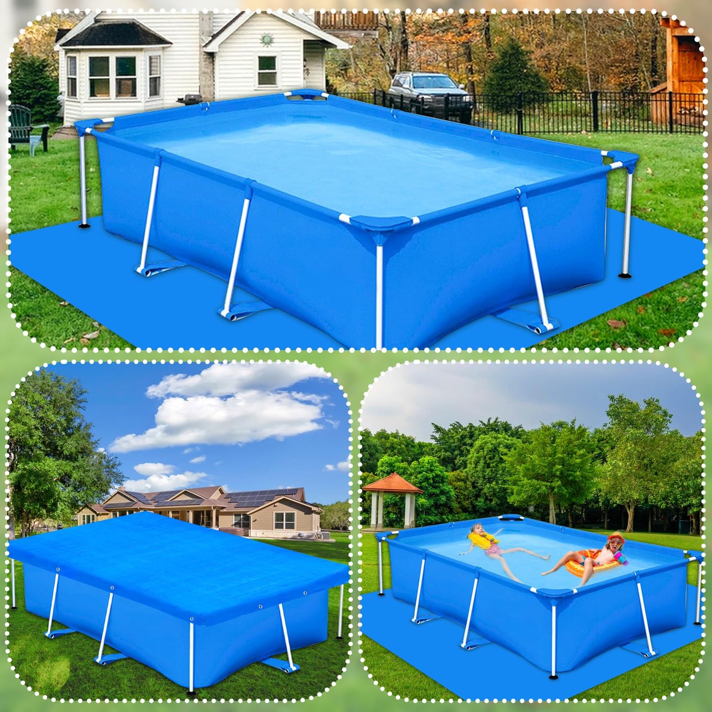 14 x 7ft Rectangular Pool Cover for Frame Above Ground Pool Cover 177" X 87" Rectangle Frame Swimming Pool Cover for Rectangle Frame Pool Heavy Duty Pool Cover Protector for Garden Swimming Pool Cover