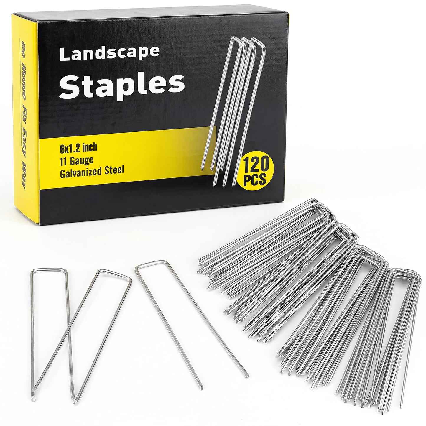 HongWay 120 Pack 6 Inch Landscape Staples 11 Gauge Garden Staples, Galvanized Ground Stakes SOD Pins, Lawn Yard Stakes for Gardening Plant Support Tent Fence Landscaping Fabric Outdoor Decorations