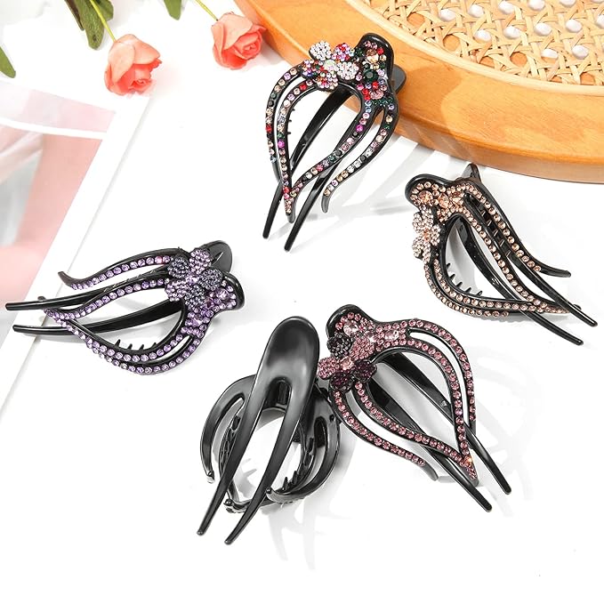 French Concord Flat Hair Clips - 6PCS Curved Hair Claw No Slip Hair Clips Volume Strong Hold Clip Hair Claw for Women Girls (5PCS Spark Curved(Medium,4"))