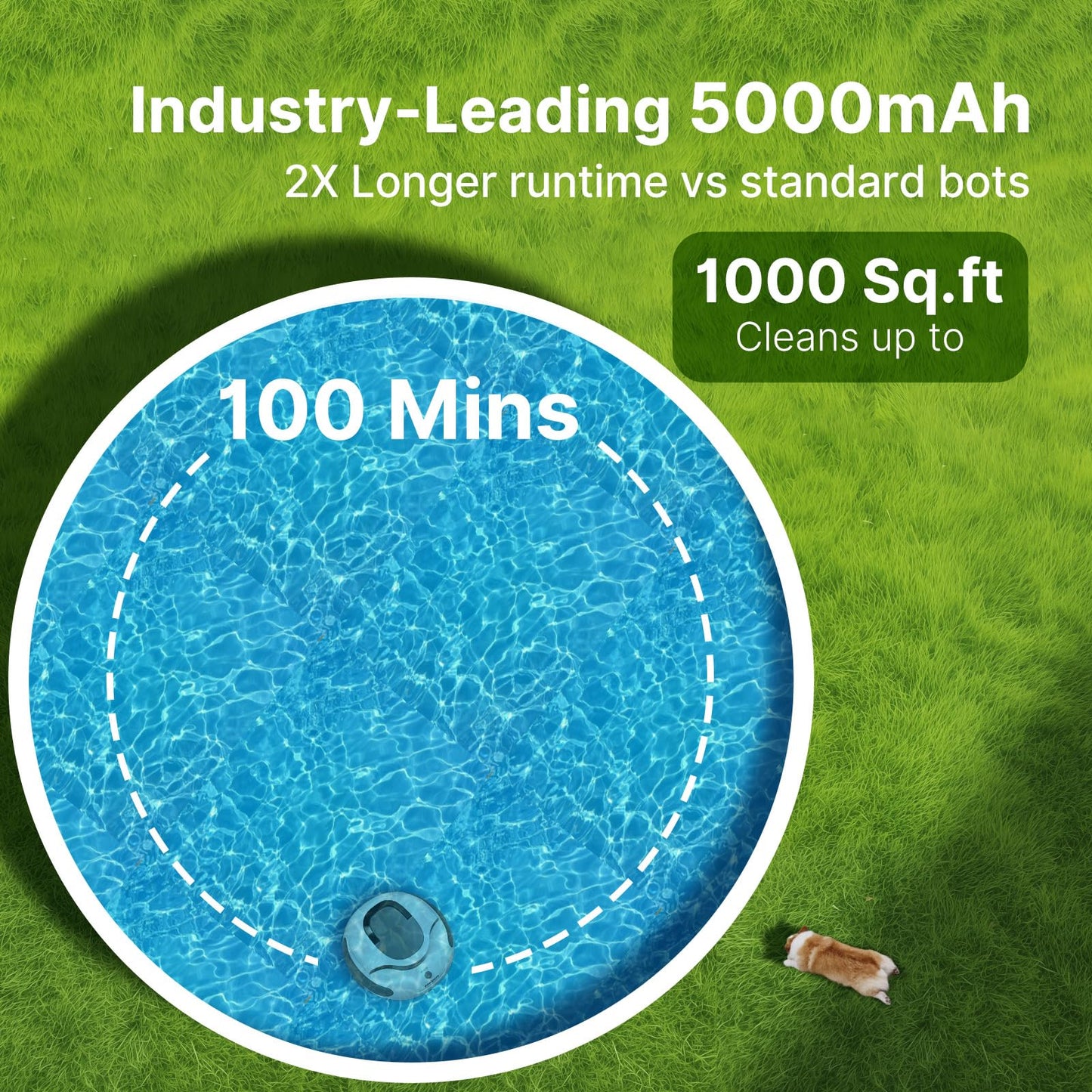 POOLPURE Pool Cleaner, 5000mAh Battery, 120 Minutes Runtime, 1000 Sq Ft Coverage, Automatic Cleaner